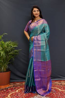 Green jaccaurd work kanjivaram silk saree with blouse 1