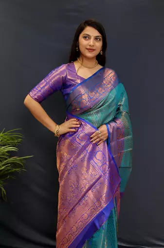 Green jaccaurd work kanjivaram silk saree with blouse