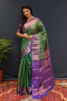 Light green jaccaurd work kanjivaram silk saree with blouse 1