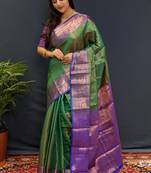Light green jaccaurd work kanjivaram silk saree with blouse
