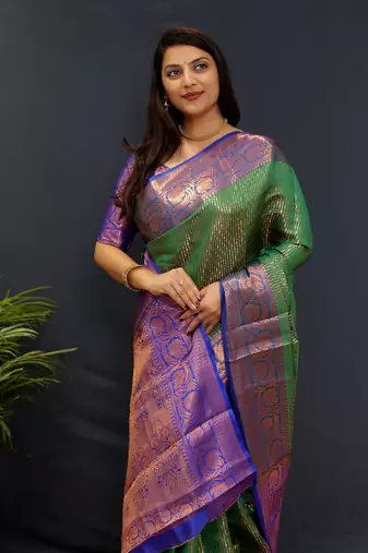 Light green jaccaurd work kanjivaram silk saree with blouse