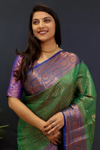 Light green jaccaurd work kanjivaram silk saree with blouse