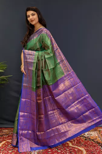 Light green jaccaurd work kanjivaram silk saree with blouse