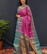 Purple green jaccaurd work kanjivaram silk saree with blouse