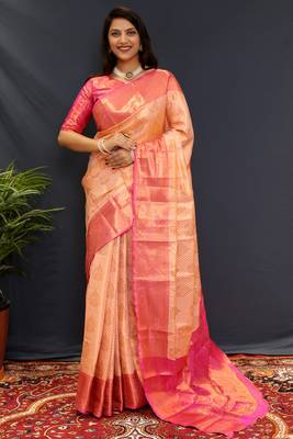 Creamjaccaurd work kanjivaram silk saree with blouse 1