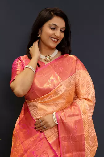 Creamjaccaurd work kanjivaram silk saree with blouse