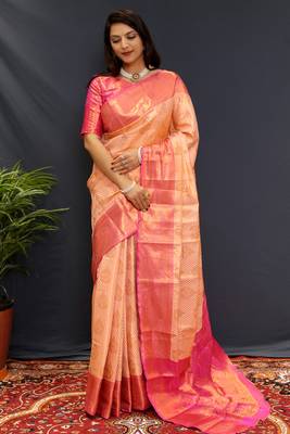 Creamjaccaurd work kanjivaram silk saree with blouse 3