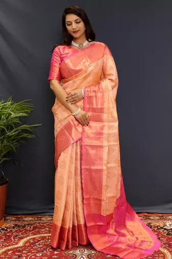 Creamjaccaurd work kanjivaram silk saree with blouse
