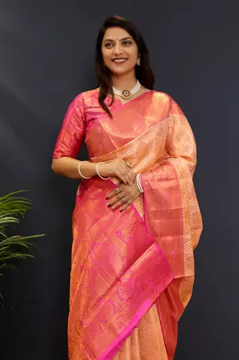 Creamjaccaurd work kanjivaram silk saree with blouse