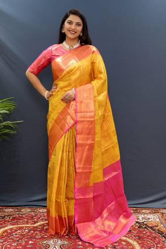 Gold jaccaurd work kanjivaram silk saree with blouse