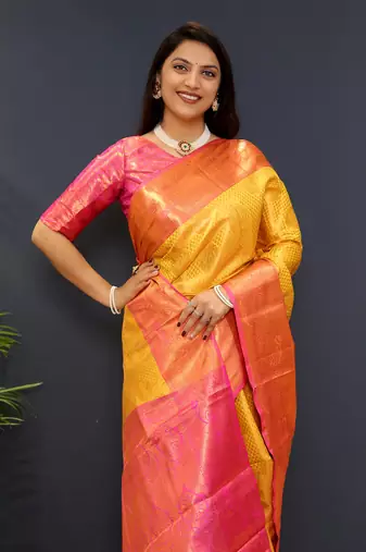 Gold jaccaurd work kanjivaram silk saree with blouse
