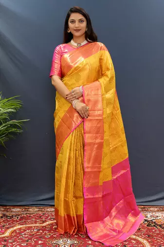 Gold jaccaurd work kanjivaram silk saree with blouse