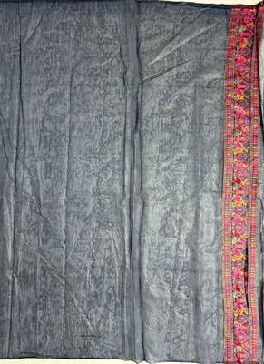 Navy Blue Silk Multicolor Zari Woven Floral Saree with Blouse 4