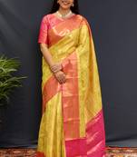 Lemon jaccaurd work kanjivaram silk saree with blouse