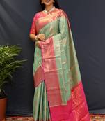 Light blue jaccaurd work kanjivaram silk saree with blouse