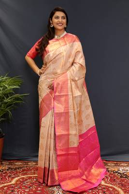 Off whight jaccaurd work kanjivaram silk saree with blouse 1