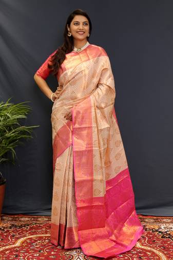Off whight jaccaurd work kanjivaram silk saree with blouse