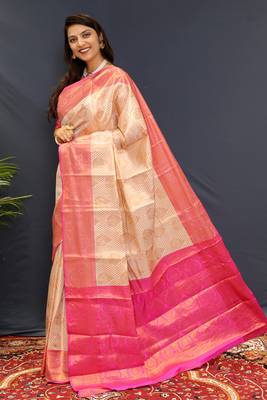 Off whight jaccaurd work kanjivaram silk saree with blouse 3
