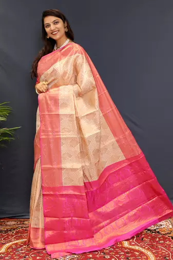 Off whight jaccaurd work kanjivaram silk saree with blouse