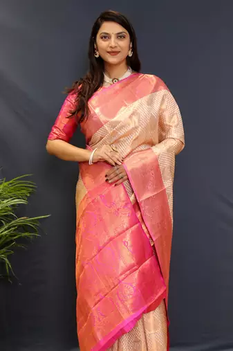 Off whight jaccaurd work kanjivaram silk saree with blouse