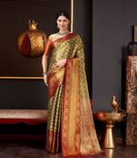 Gold jaccaurd work kanjivaram silk saree with blouse