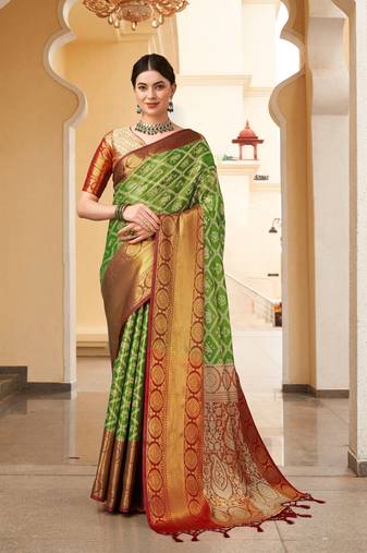 Green jaccaurd work kanjivaram silk saree with blouse