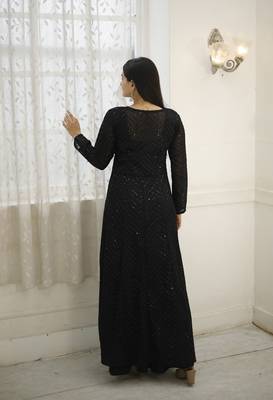 Black rayon gown with gorgette crochet embroidery shrug with fancy latkan 5
