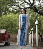 Blue rayon gown with gorgette crochet embroidery shrug with fancy latkan