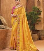 Yellow Colour Banarasi silk blend Kachhi Work Saree With Blouse
