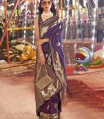 Dark Violet Colour Handloom Silk Blend Zari Woven Saree With Blouse