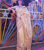 Beige Colour Handloom Silk Blend Zari Woven Saree With Blouse