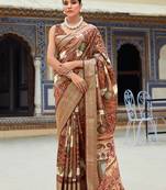 Chocolate Colour Viscose Silk Printed And Woven Saree With Blouse