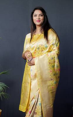 YELLOW Fresh Designer Banarasi SILK Saree With Silk Blouse 2