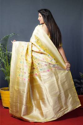 YELLOW Fresh Designer Banarasi SILK Saree With Silk Blouse 3