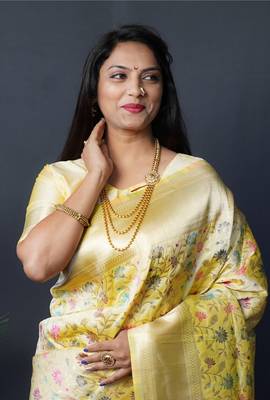 YELLOW Fresh Designer Banarasi SILK Saree With Silk Blouse 4