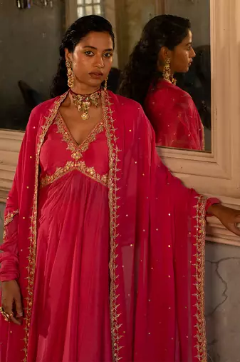 Hina pink anarkali set