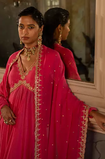 Hina pink anarkali set