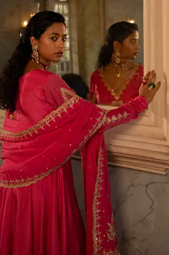 Hina pink anarkali set
