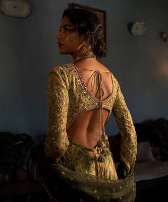 Sage Green Cotton Silk with Floral Embroidery and Mirror Work Anarkali Set 3