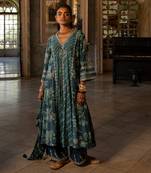 Nigam teal blue printed kurta set