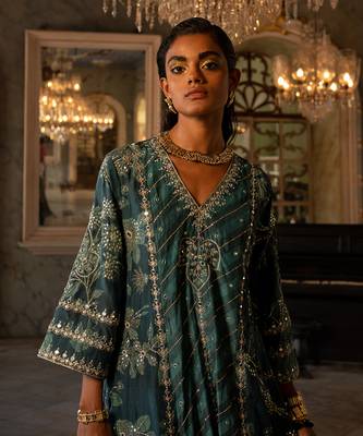 Nigam teal blue printed kurta set 2