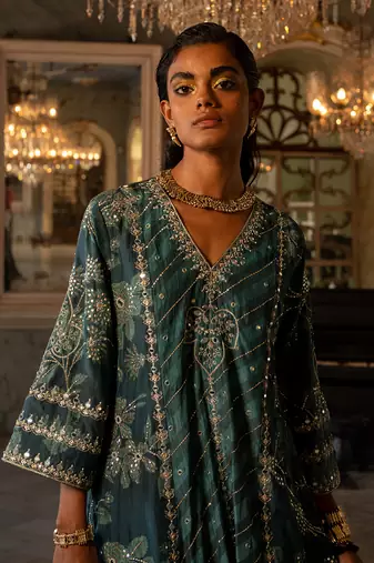 Nigam teal blue printed kurta set