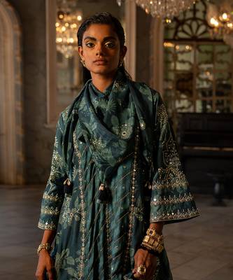 Nigam teal blue printed kurta set 4