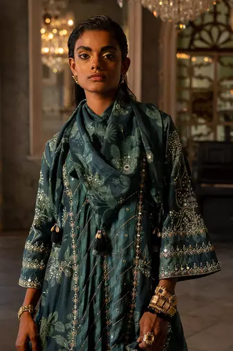 Nigam teal blue printed kurta set