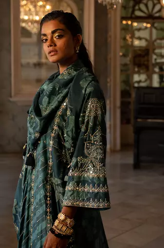 Nigam teal blue printed kurta set