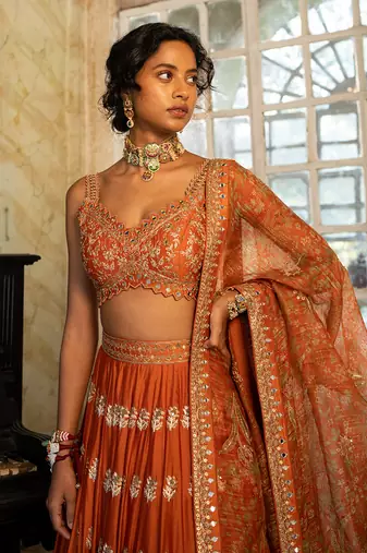 Ahana Orange Lehenga Set