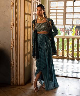 Zoha Teal Jacket Set 1