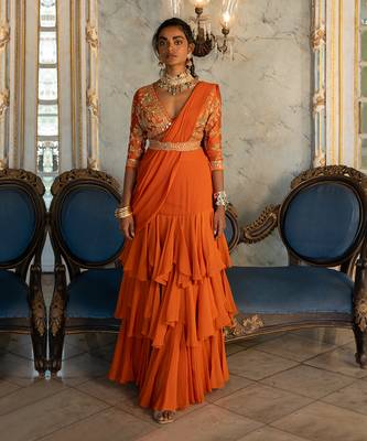 Amayra Orange Layered Saree Set 1