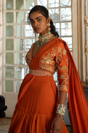 Amayra Orange Layered Saree Set