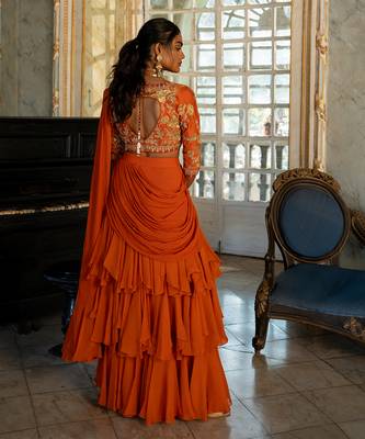 Amayra Orange Layered Saree Set 3